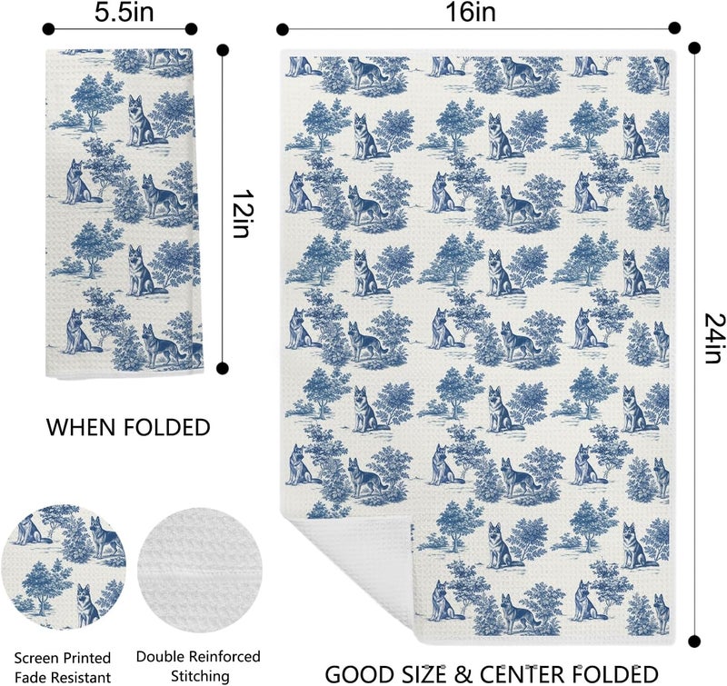 EKGJW German Shepherd Kitchen & Hand Towel for Dog Lovers, Chinoiserie German Shepherd Dish & Tea Towels, Farmhouse Dog Mom Gifts for Women, 16x24 Inch - Image 2